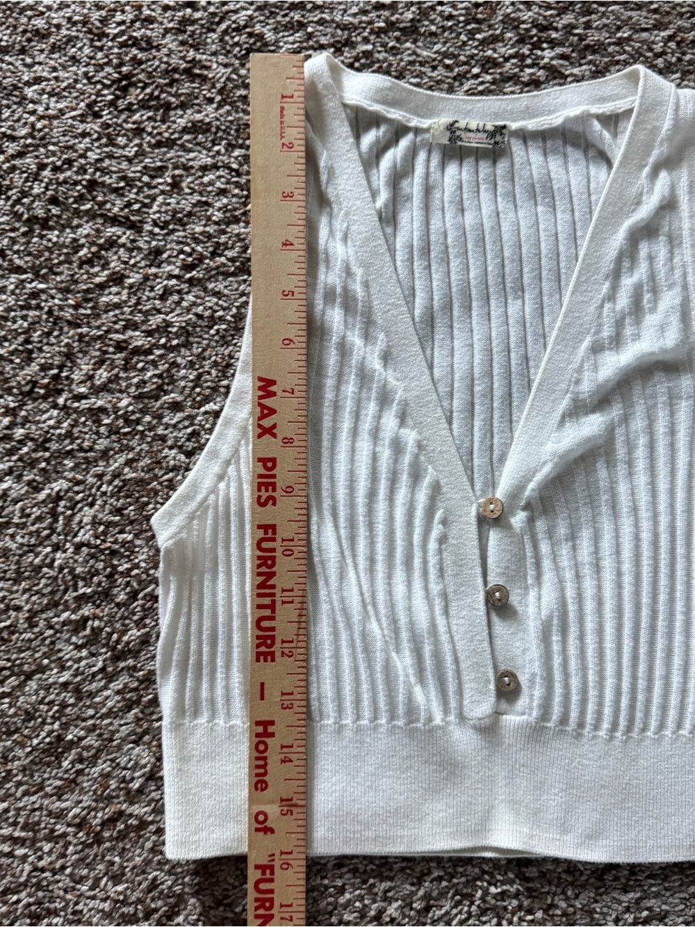 Free People Saturday Morning Crop S White Ribbed Button Front V Neck Tank - Picture 9 of 9